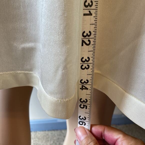 Vintage Simply Basic Yellow Satin Lace Knee Length Nightie Mesh Sexy Women L/XL - Picture 3 of 7